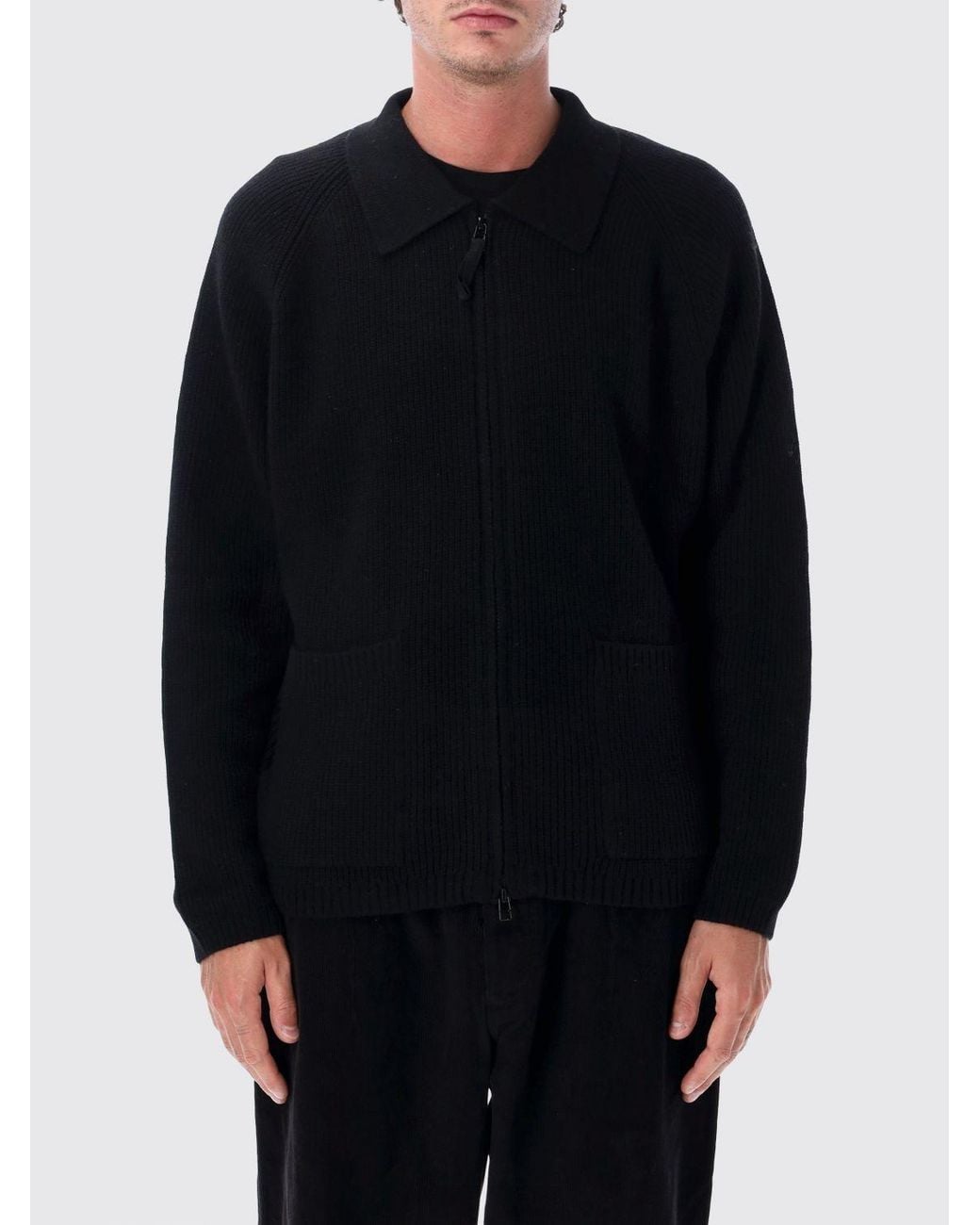 Universal Works Black Zip-Up Polo Cardigan for men