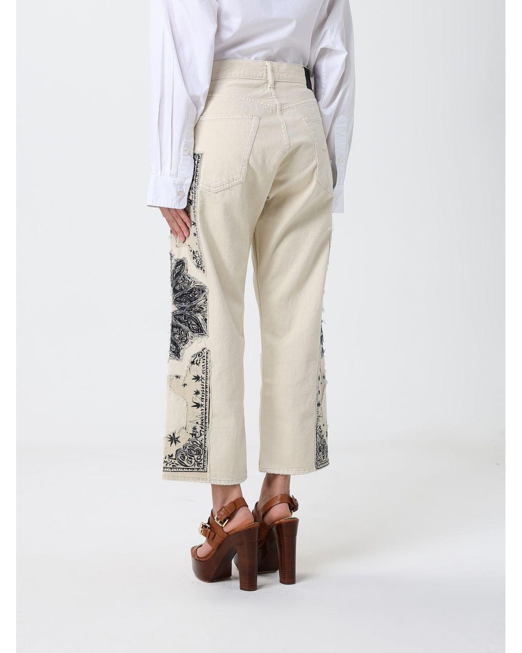 Jeans Cropped Fit De Denim Con Bordados R13 de color White