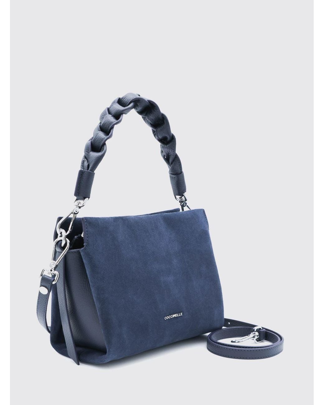 Coccinelle Blue Boheme Suede Mini Shoulder Bag With Woven Handle