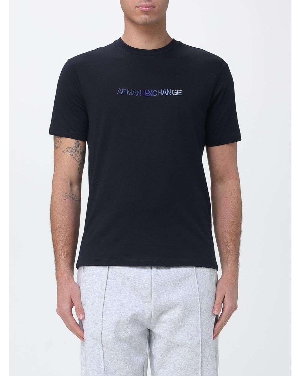 ARMANI EXCHANGE Blue Cotton T-Shirt With Logo for men