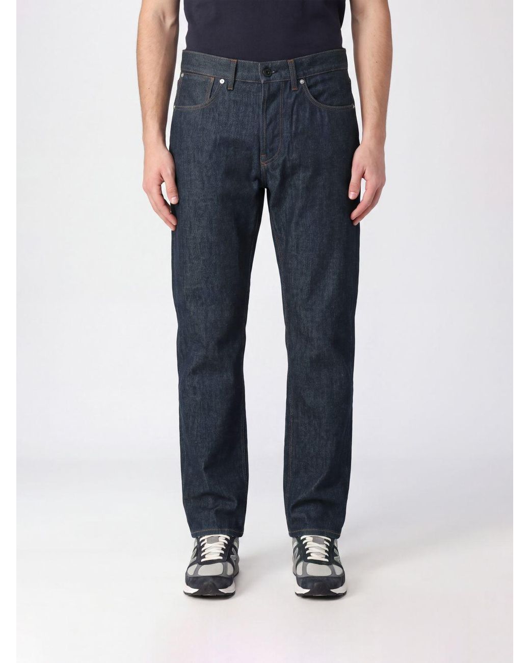 Stone Island Blue Straight Fit Cotton Denim Jeans With Rear Compass Logo for men