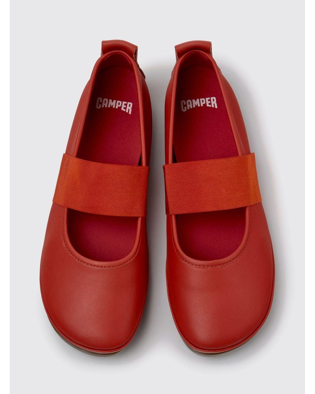 Camper Red Right Nina Leather Mary Jane Ballet Pumps With Elastic Inserts