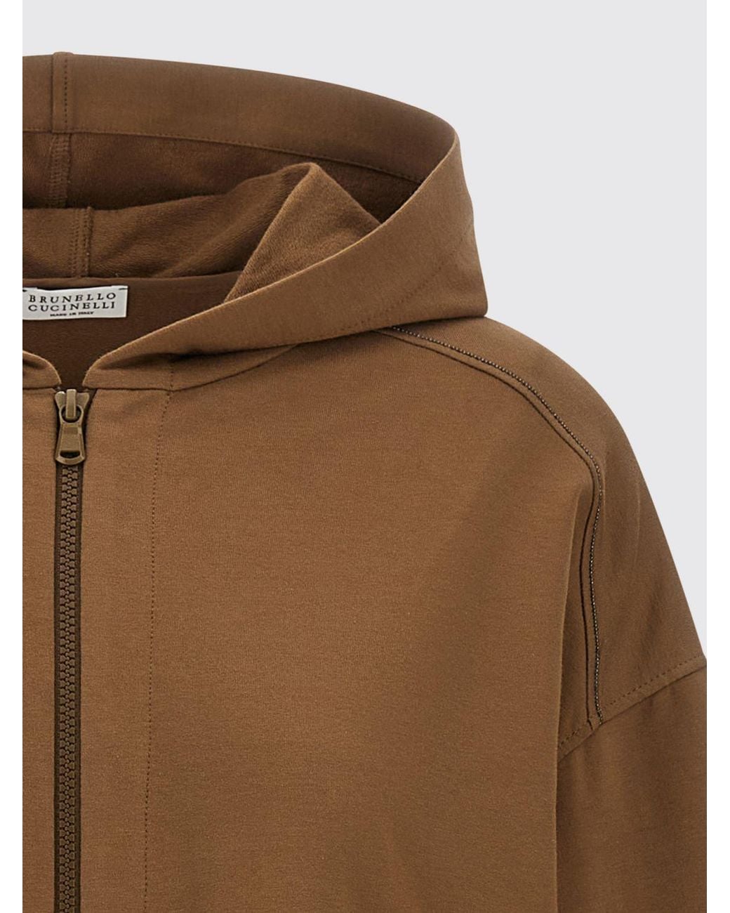 Brunello Cucinelli Brown Zip-Up Cotton Hoodie With Kangaroo Pocket