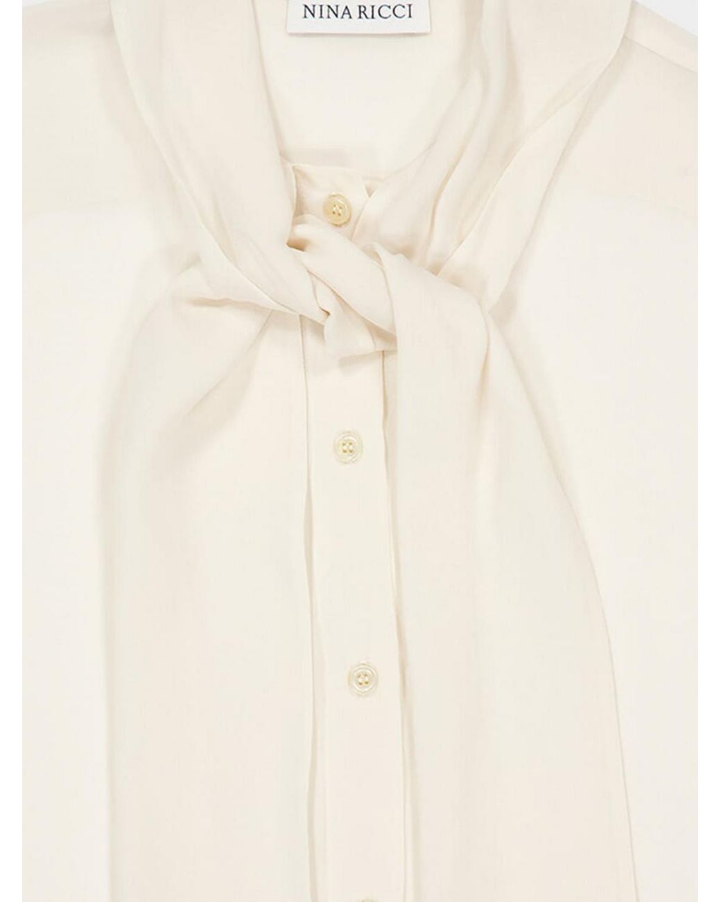 Nina Ricci White Pussy-Bow Silk Blouse With Flared Cuffs