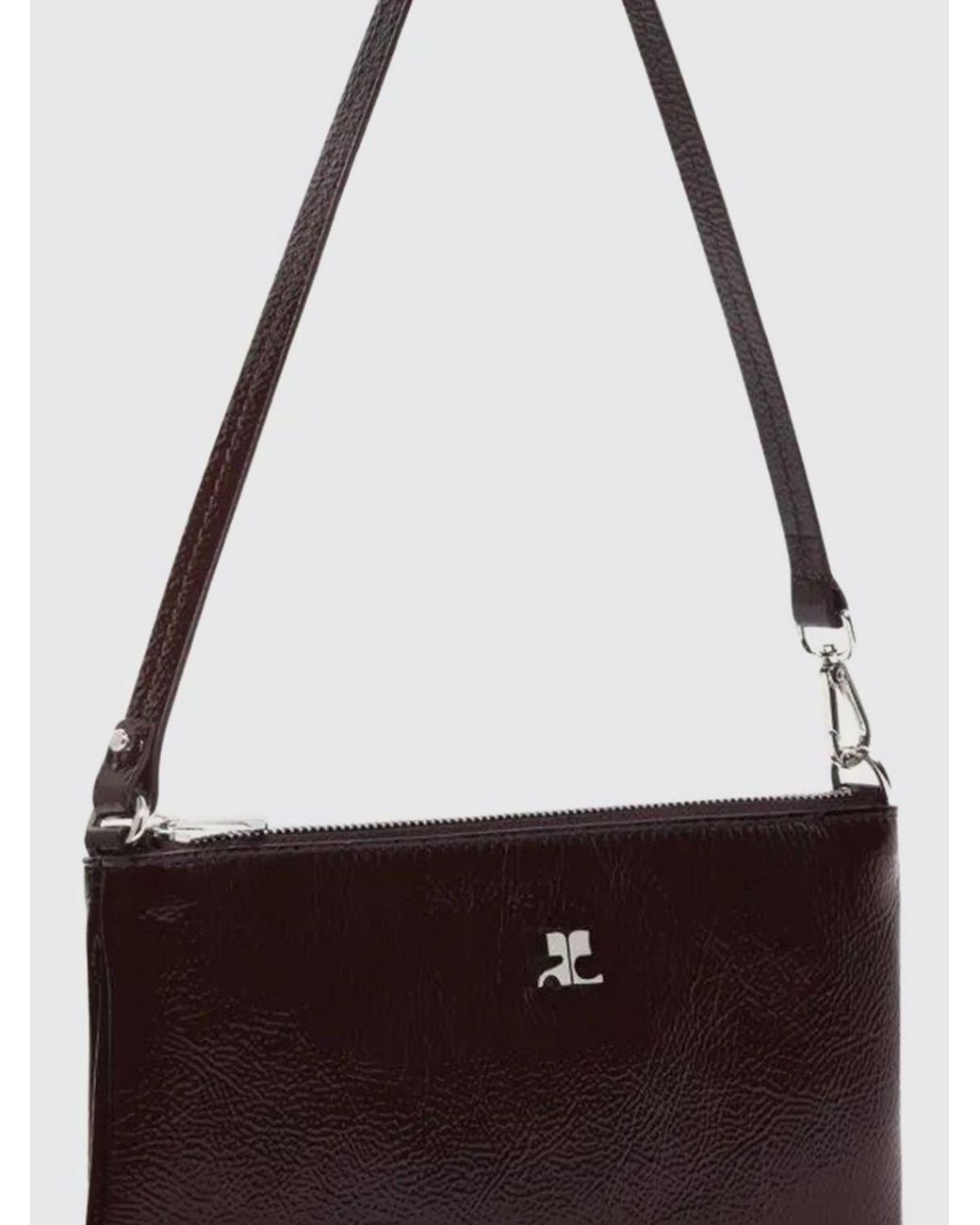Courreges Red CourrÈ Ges Small Crinkled-Effect Patent Leather Shoulder Bag