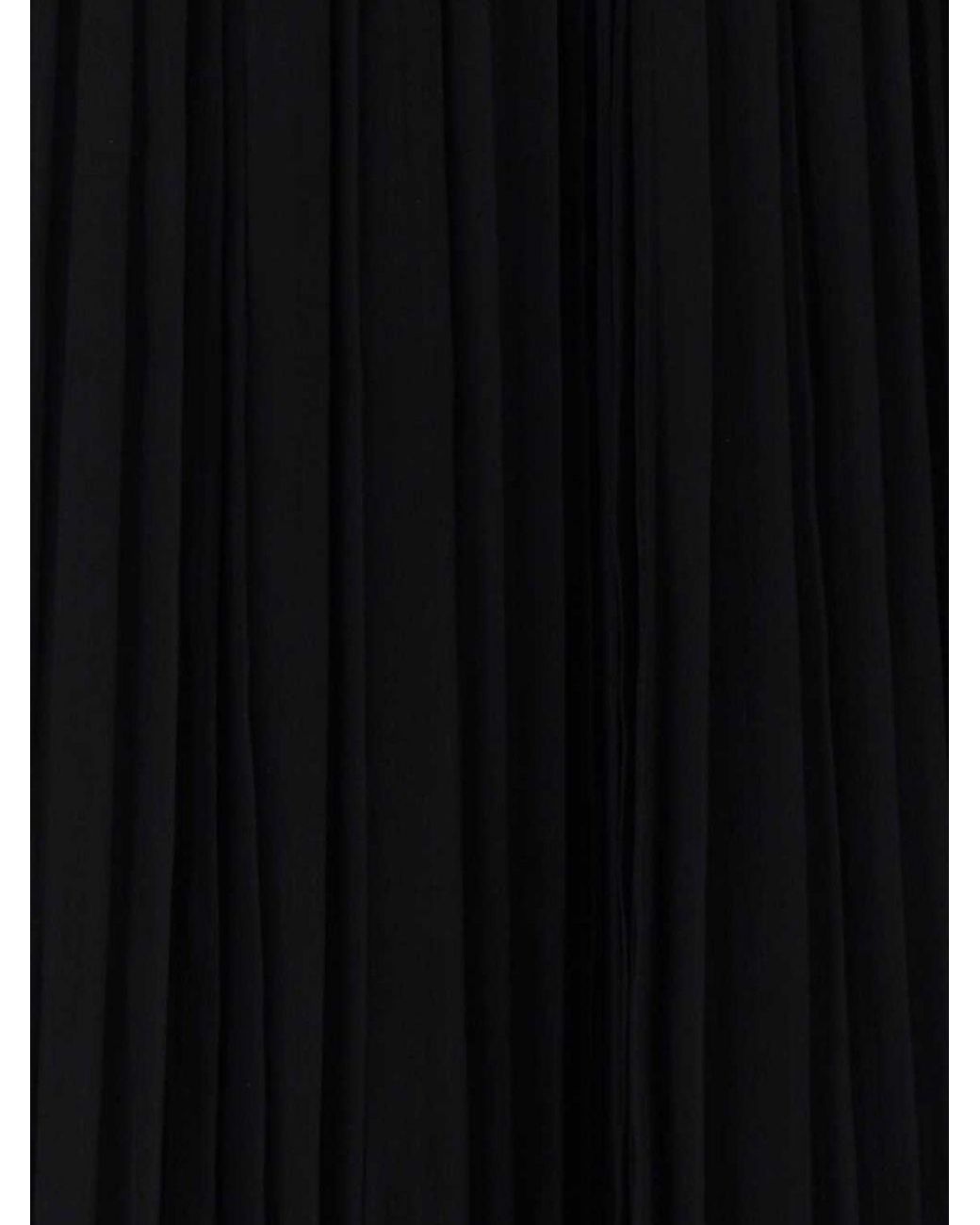Alberta Ferretti Black Pleated Pure Silk Blouse With Asymmetrical V-Neck