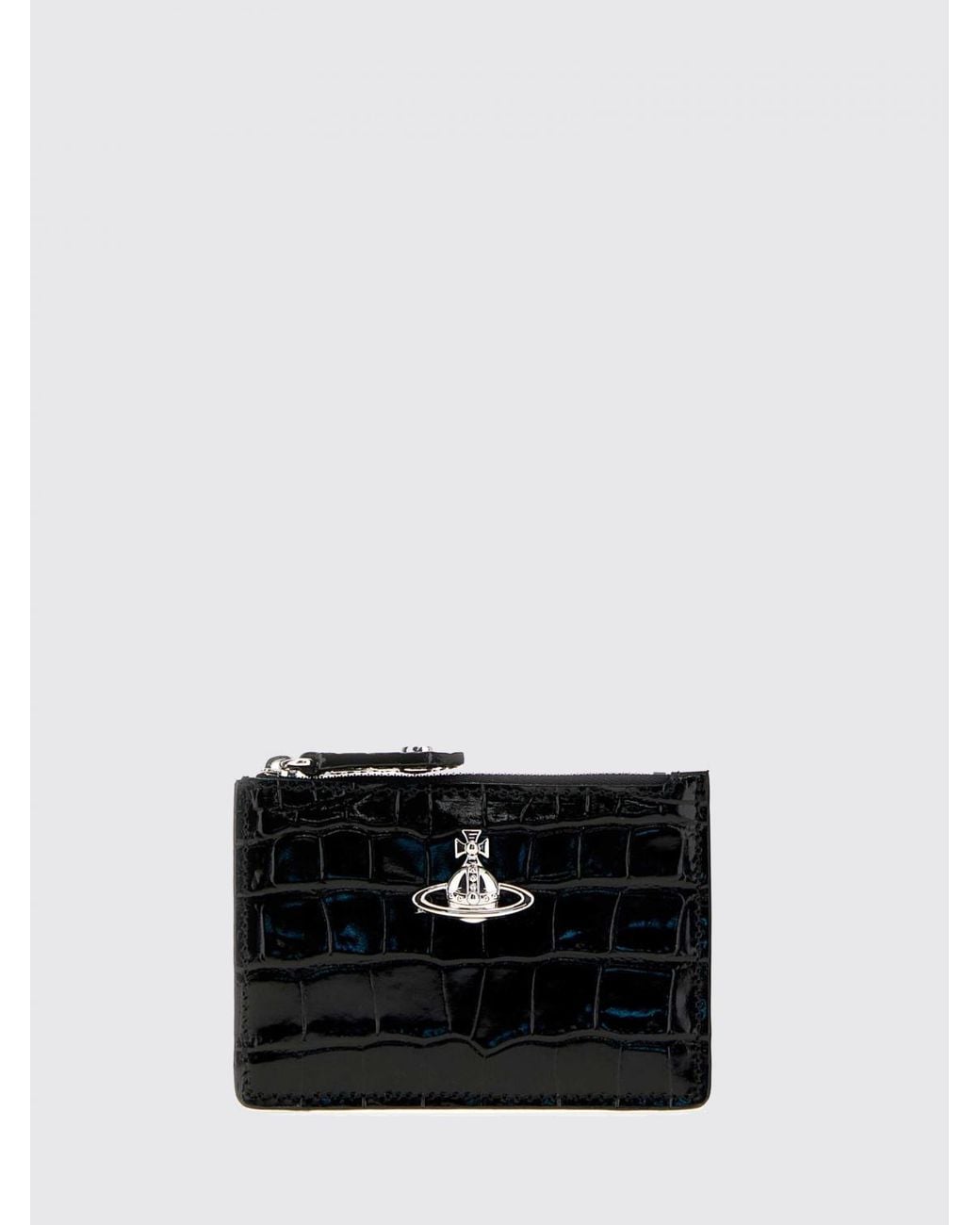 Vivienne Westwood Black Croc-Effect Calf Leather Card Holder With Orb Logo