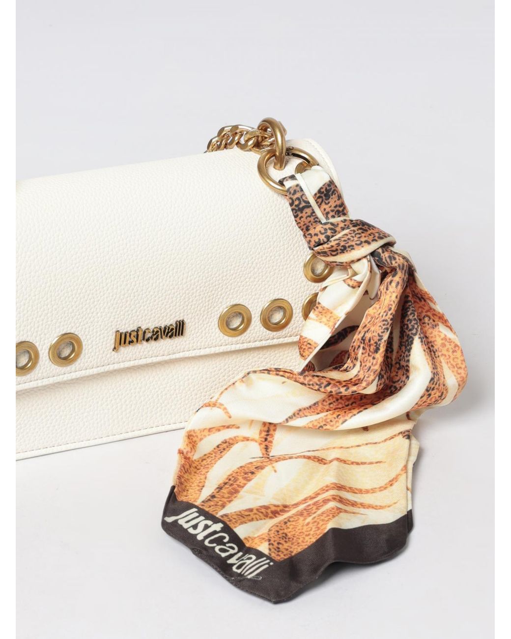 Just Cavalli Natural Grained Synthetic Leather Bag With Scarf