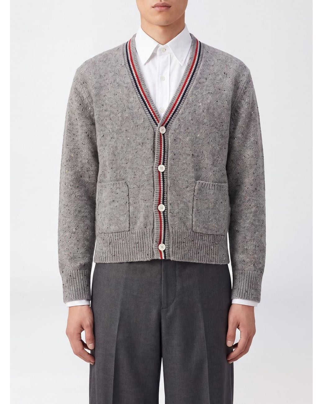 Thom Browne Gray Slim Fit Wool And Mohair Cardigan With Fauna Print for men