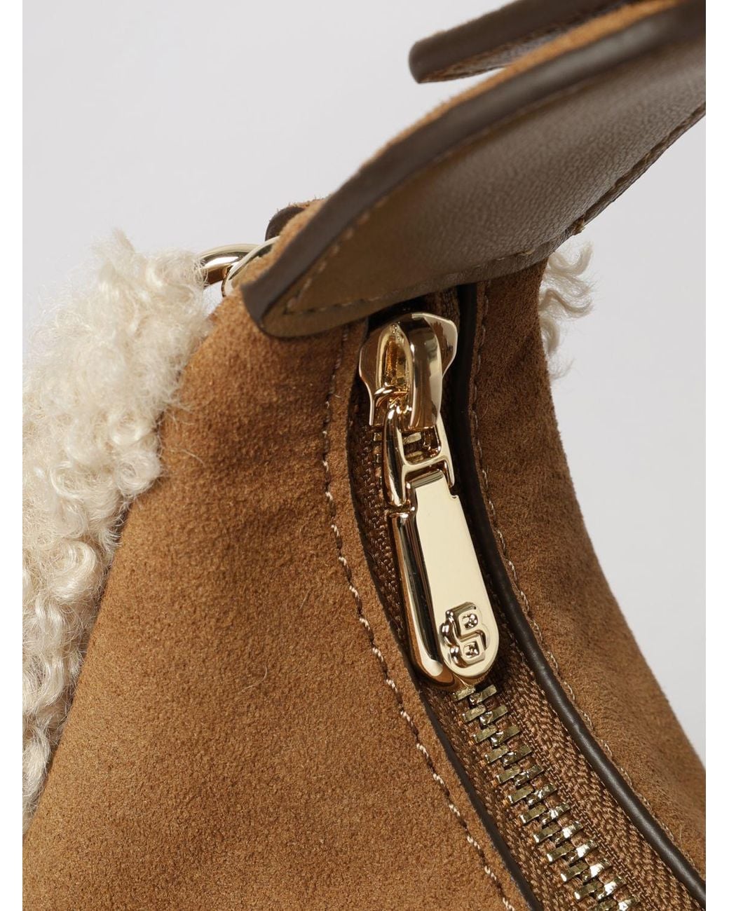Boss Natural Mini Faux Fur Handbag With Monogram And Shoulder Strap