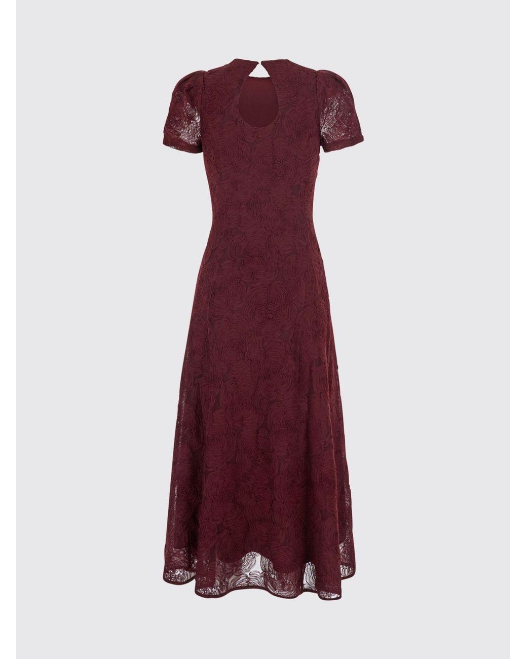 ROTATE BIRGER CHRISTENSEN Red A-Line Mesh Midi Dress With Full Skirt And Short Sleeves