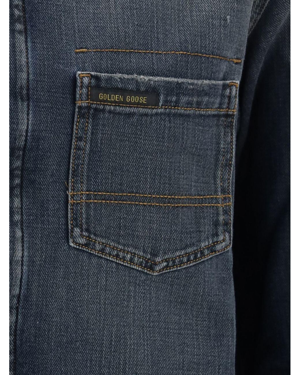 Golden Goose Deluxe Brand Blue Slim Fit Cotton Denim Shirt With French Collar for men