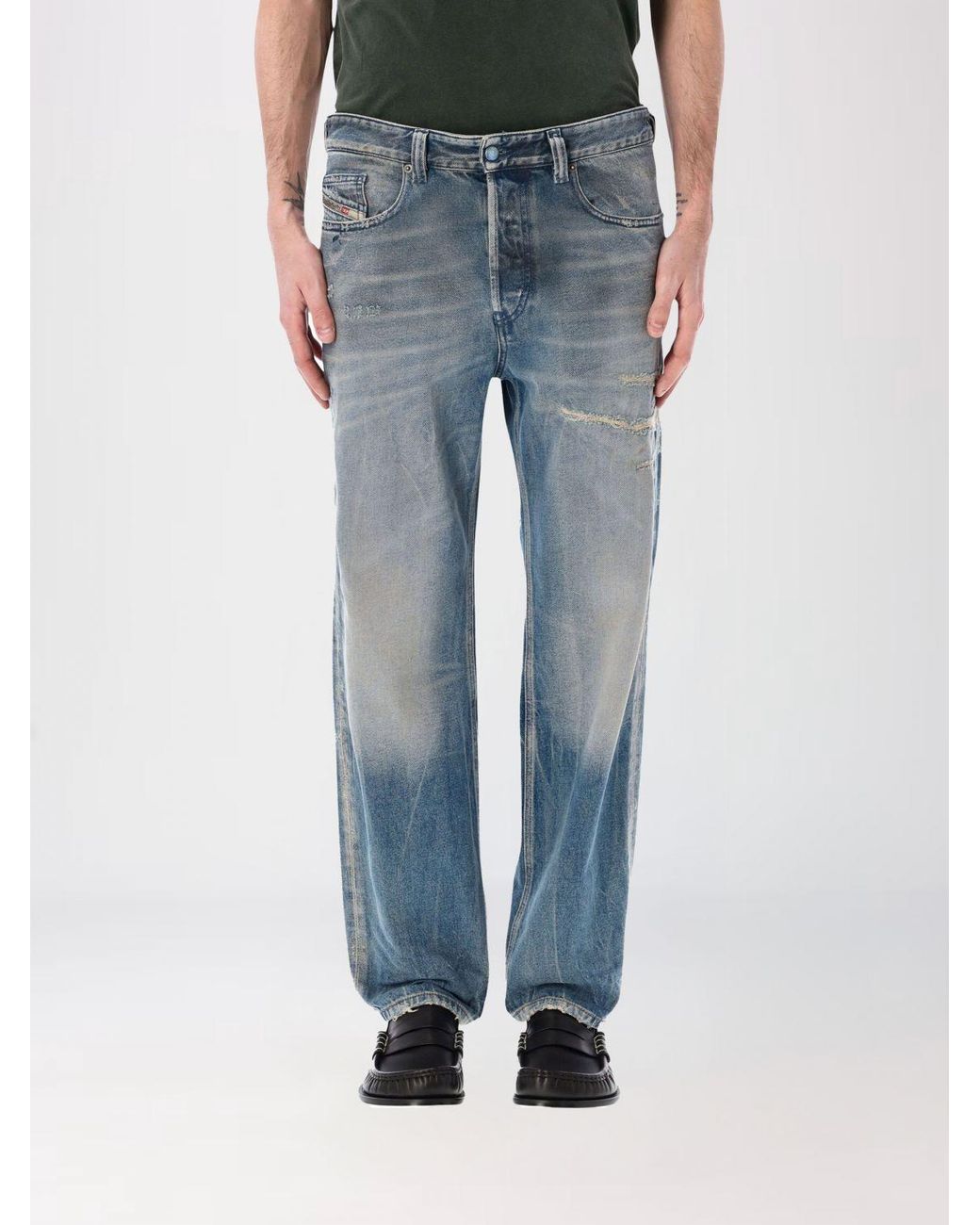 DIESEL Blue D-Macs Used-Effect Cotton Denim Jeans for men