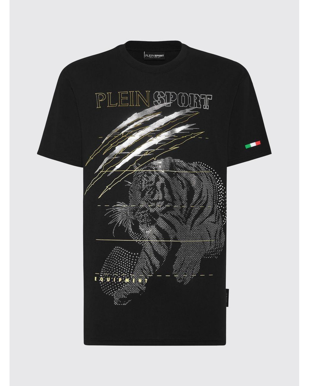 Philipp Plein Black Cotton T-Shirt With Rhinestones for men
