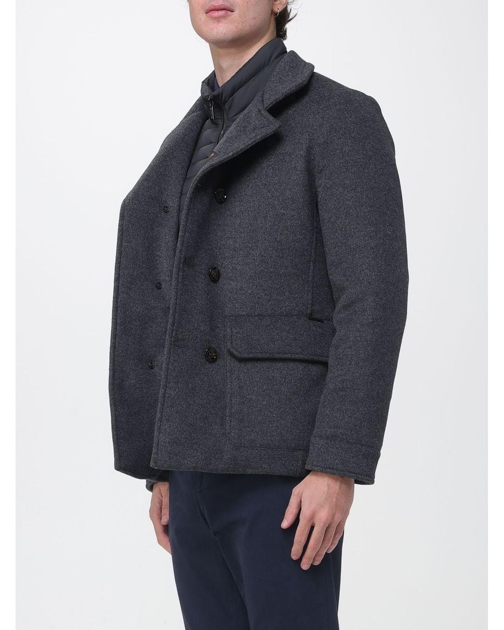 Moorer Blue Short Double-Breasted Coat for men