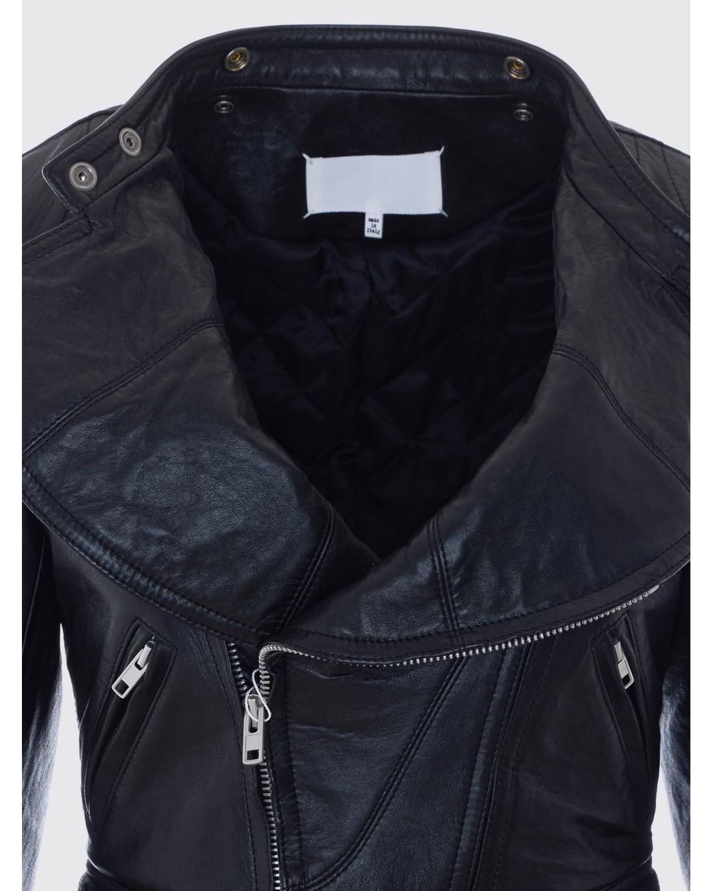 Maison Margiela Blue Slim Fit Ovine Leather Biker Jacket With Side Zip