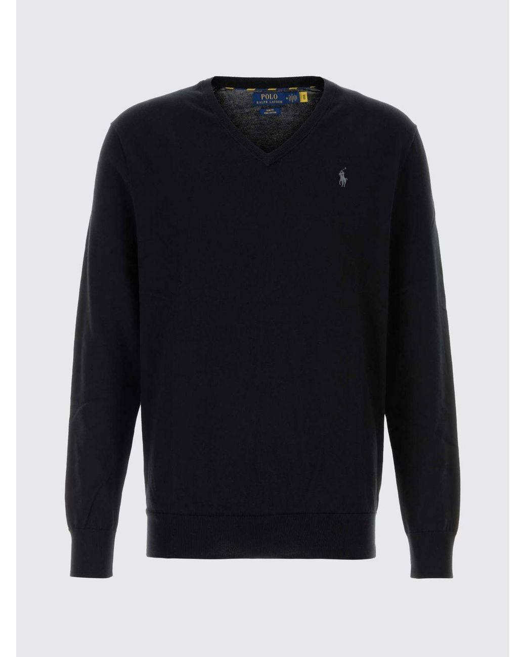 Polo Ralph Lauren Blue V-Neck Cotton Jumper With Embroidered Pony Logo for men