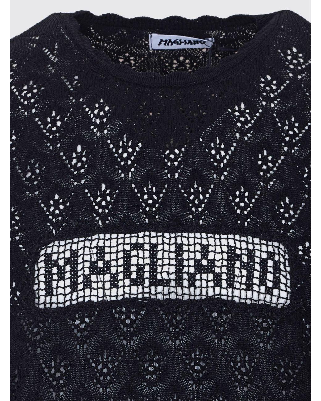 Magliano Blue Openwork Mohair Blend Crew-Neck Sweater With Jacquard Logo for men