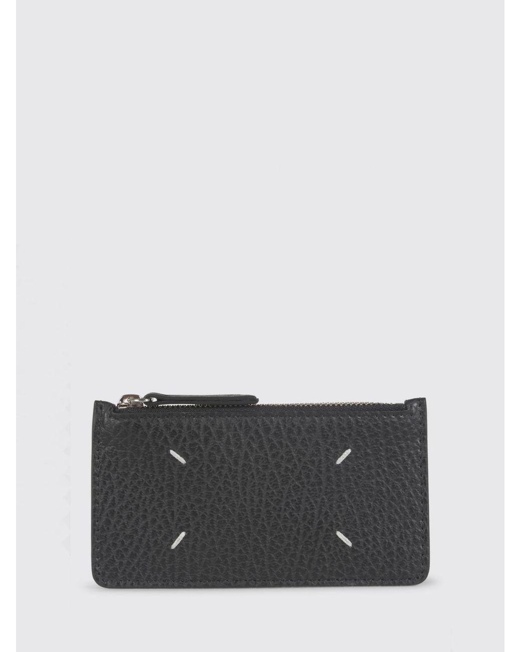 Maison Margiela Gray Grained Leather Zipped Card Holder With Four Stitches for men