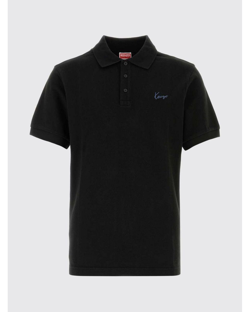 KENZO Blue Cotton Polo Shirt With Contrasting Embroidered Logo for men