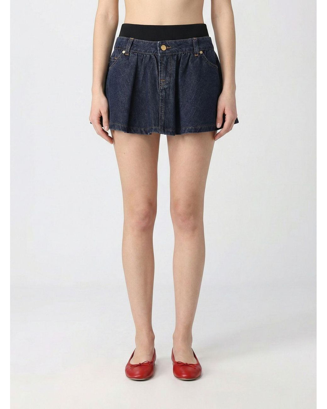 7 For All Mankind Blue Cotton Denim Mini Skirt