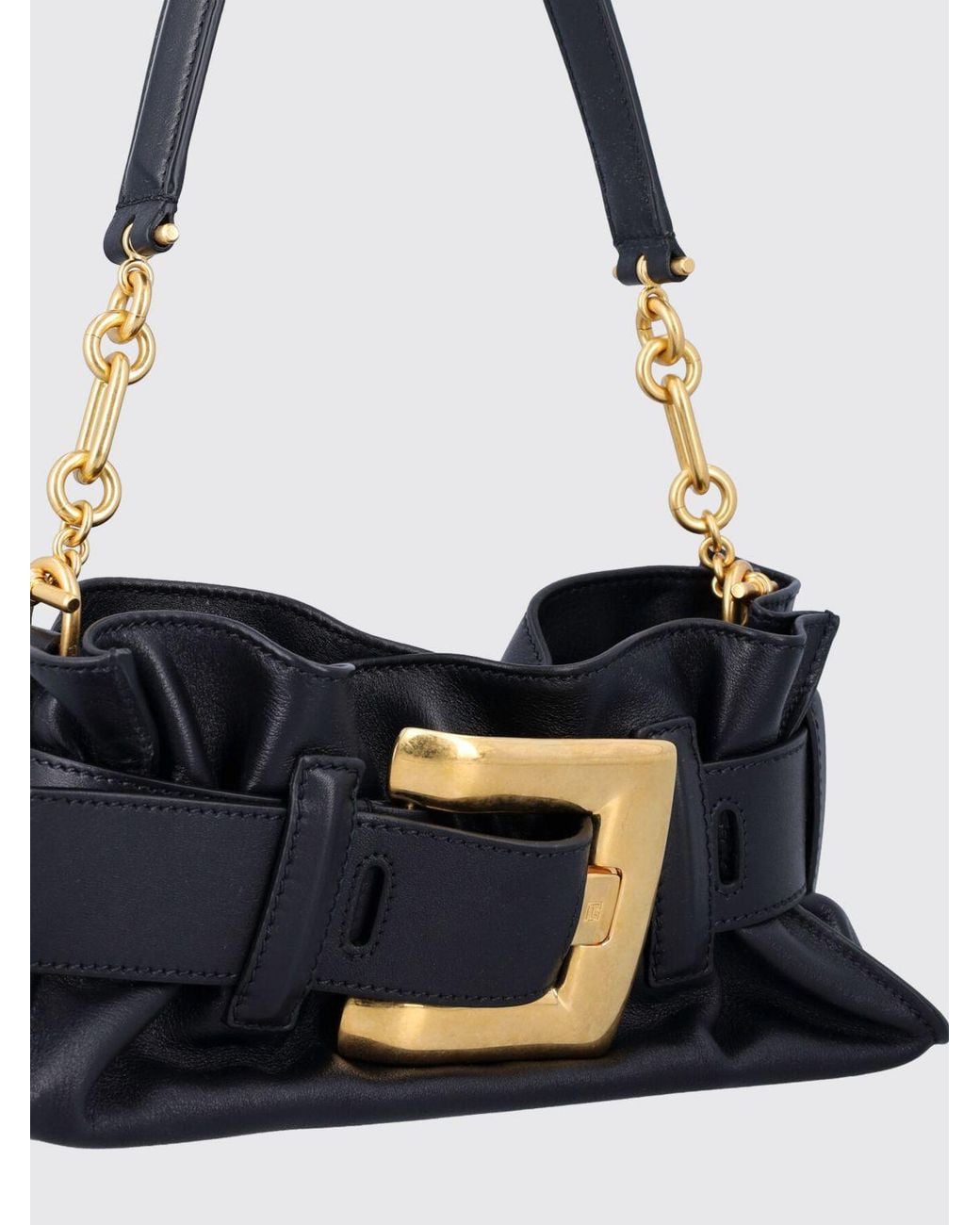 Balmain White Anthem Mini Ruched Leather Bag By