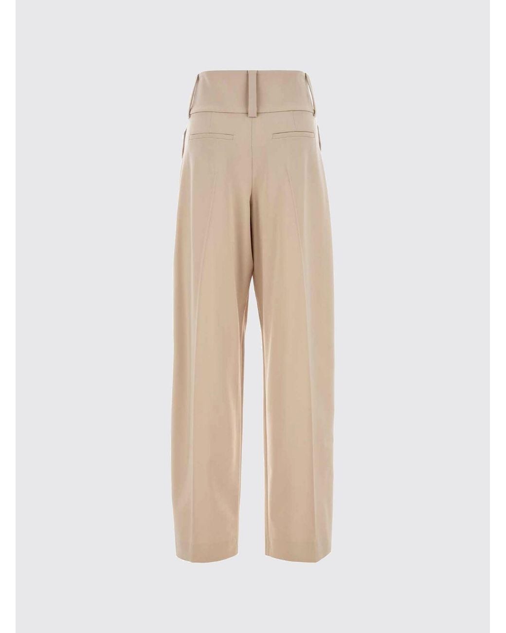 Sportmax Natural High-Waisted Tailored Virgin Wool Palazzo Trousers