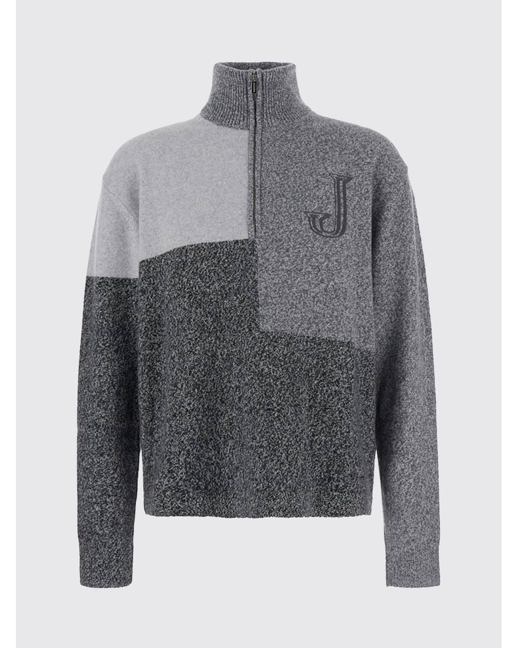 Jacquemus Gray High-Neck Patchwork Cotton Jumper With Half-Zip Closure for men