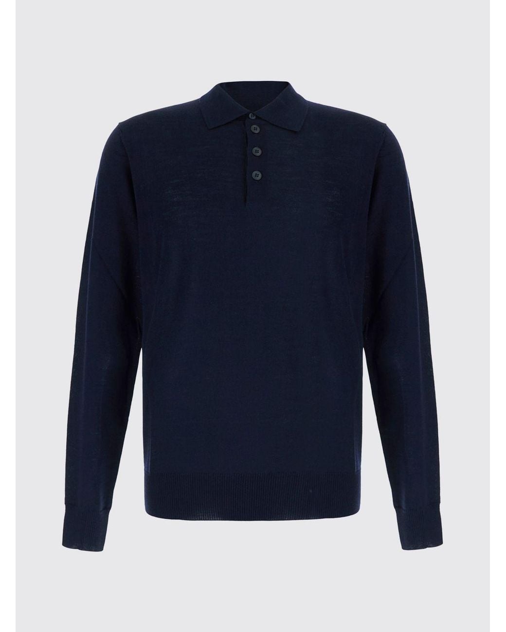 Emporio Armani Blue Long-Sleeved Virgin Wool Knit Polo Shirt With Three-Button Placket for men
