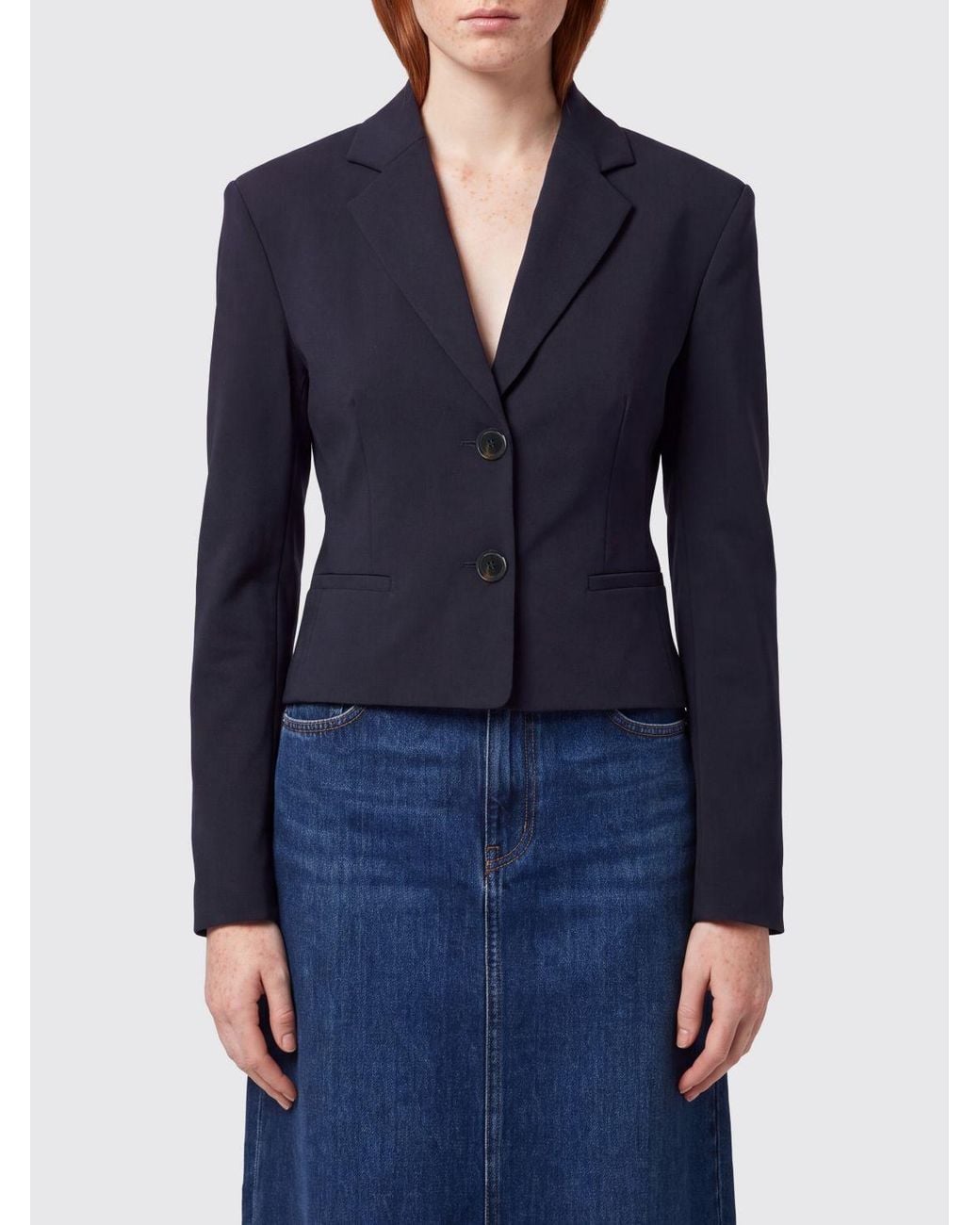 Pinko Blue Slim Fit Single-Breasted Crêpe Blazer With Two-Button Closure