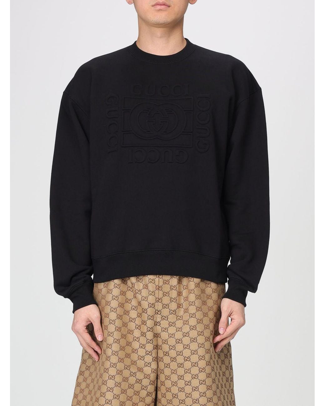 Sudadera De Cuello Redondo De Algodón Gucci de hombre de color Black