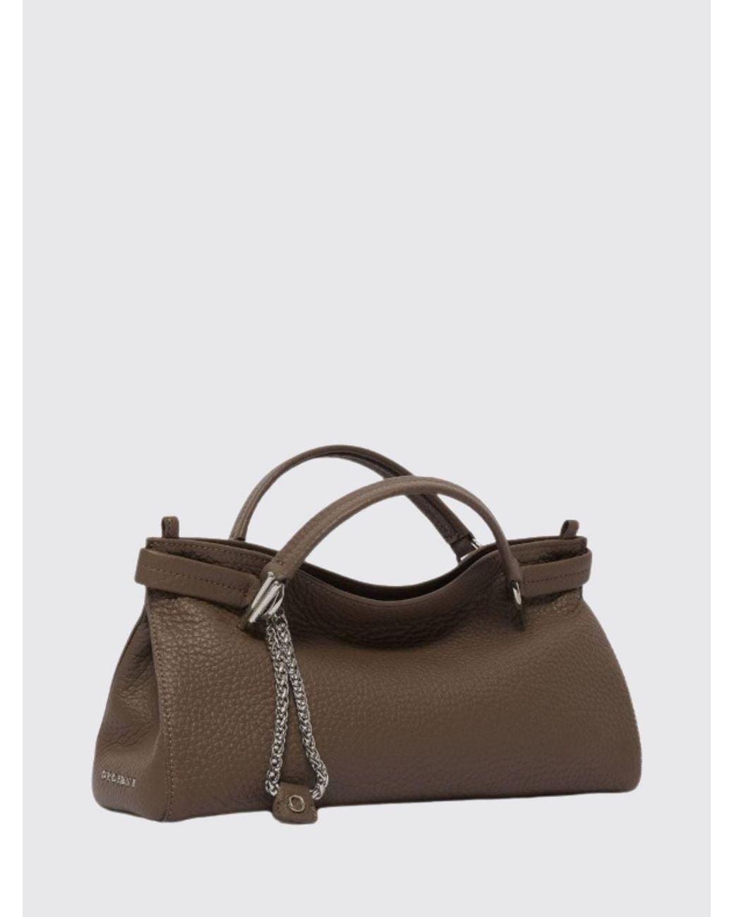Orciani Brown Virgo Grained Leather Handbag With Double Handle And Logo Charm