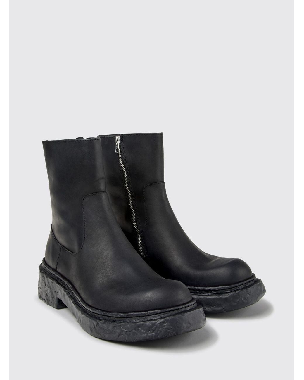 CAMPERLAB Black Vamonos Nubuck Leather Biker Boots With Round Toe And Side Zip for men