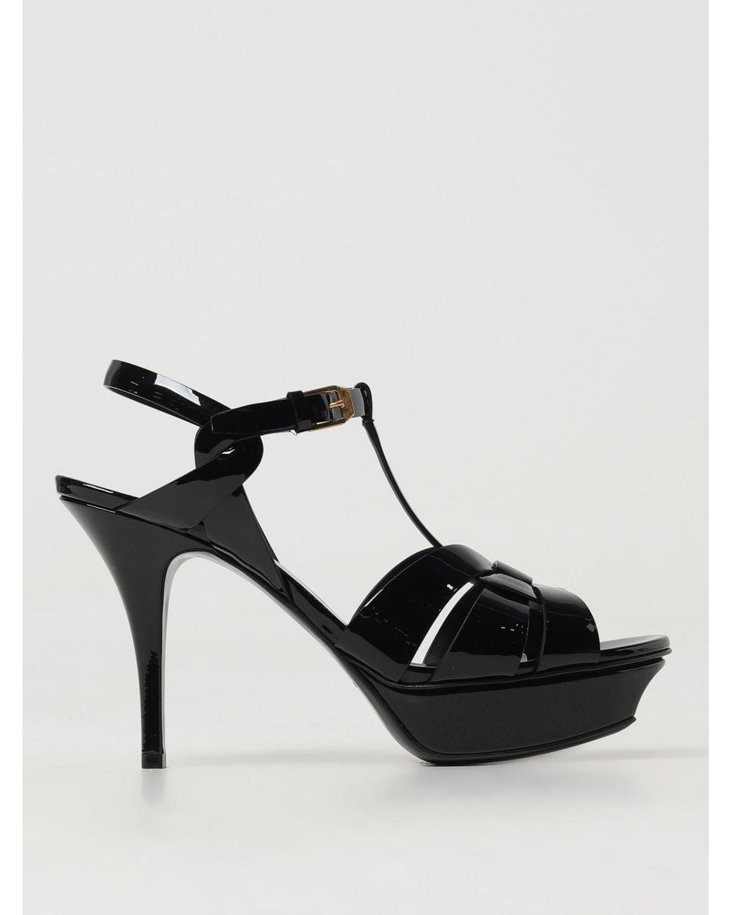 Saint Laurent Black Elegant Platform Sandals With High Heel And Ankle Strap Closure
