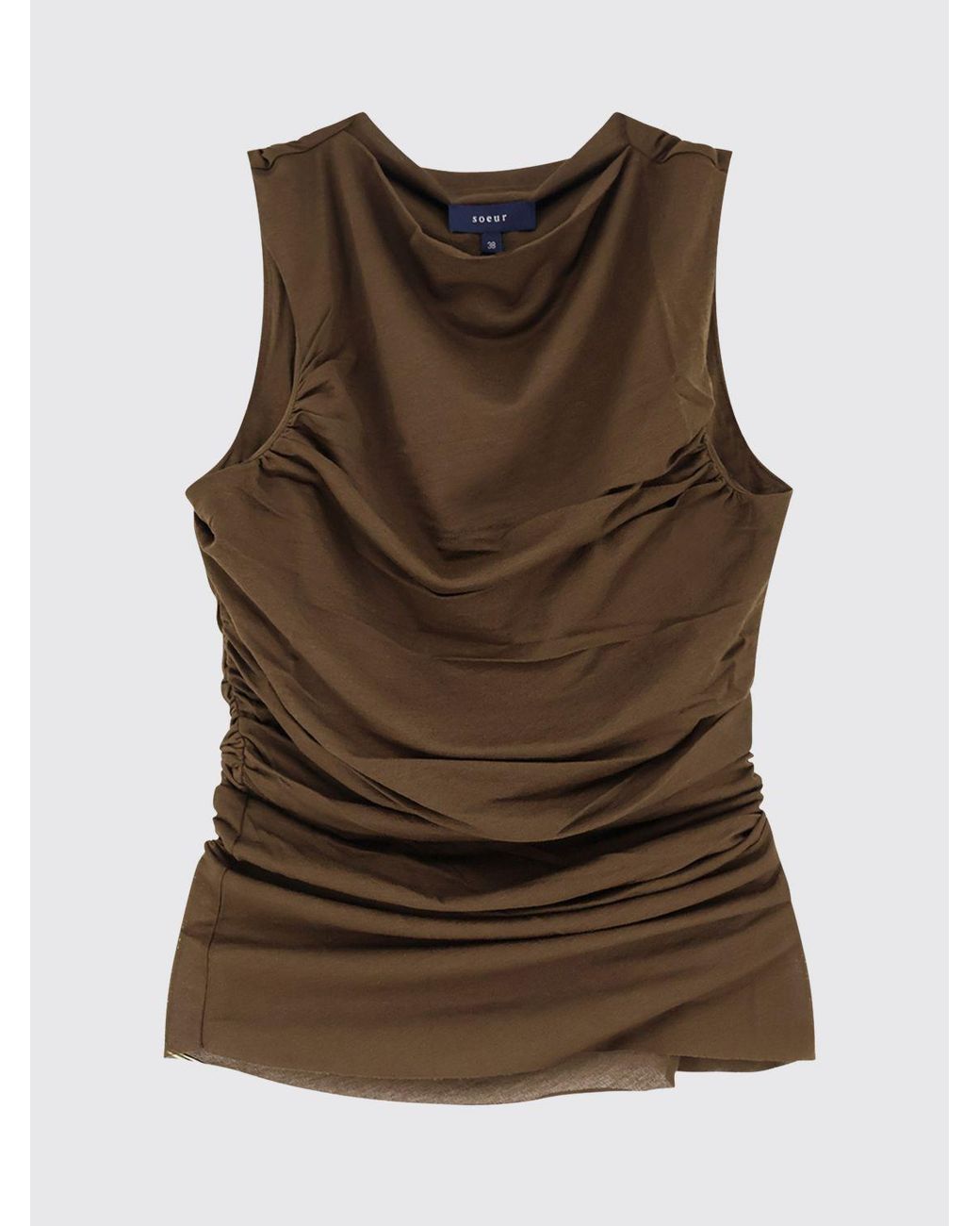 Soeur Brown Draped Cotton Blend Top