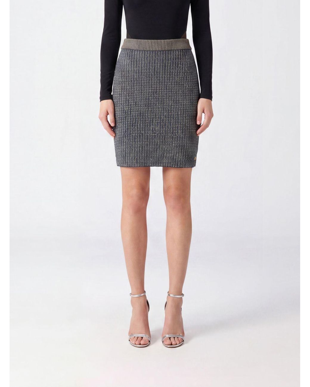 Balmain Black High-Waisted Knit Mini Pencil Skirt With Sequin Embroidery