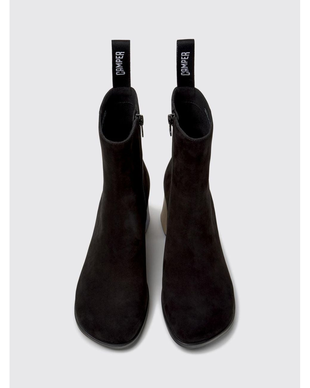Camper Black Twins Suede Ankle Boots With Side Zip And Medium Heel