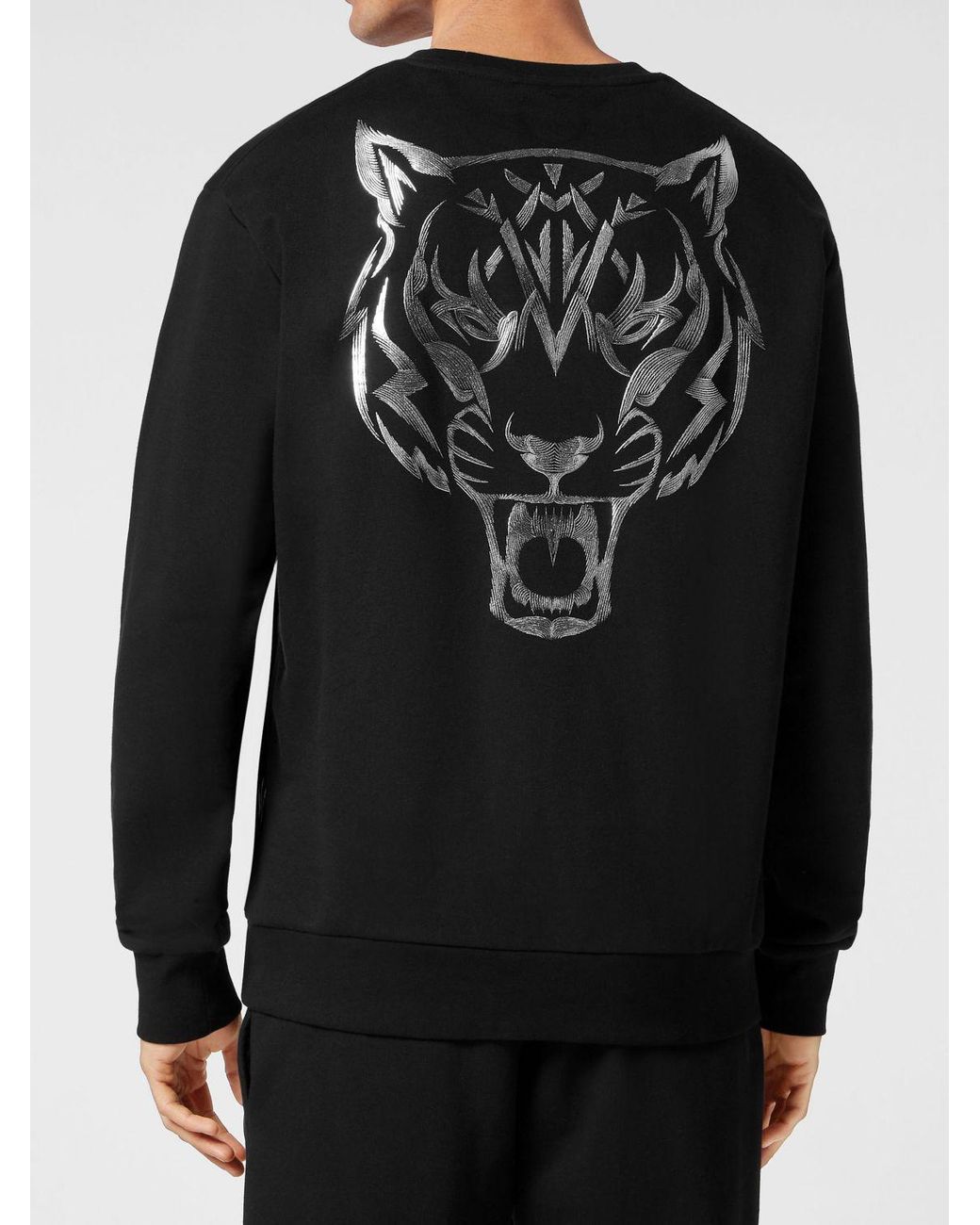Philipp Plein Black Dropped Shoulder Embroidered Logo Cotton Sweatshirt for men