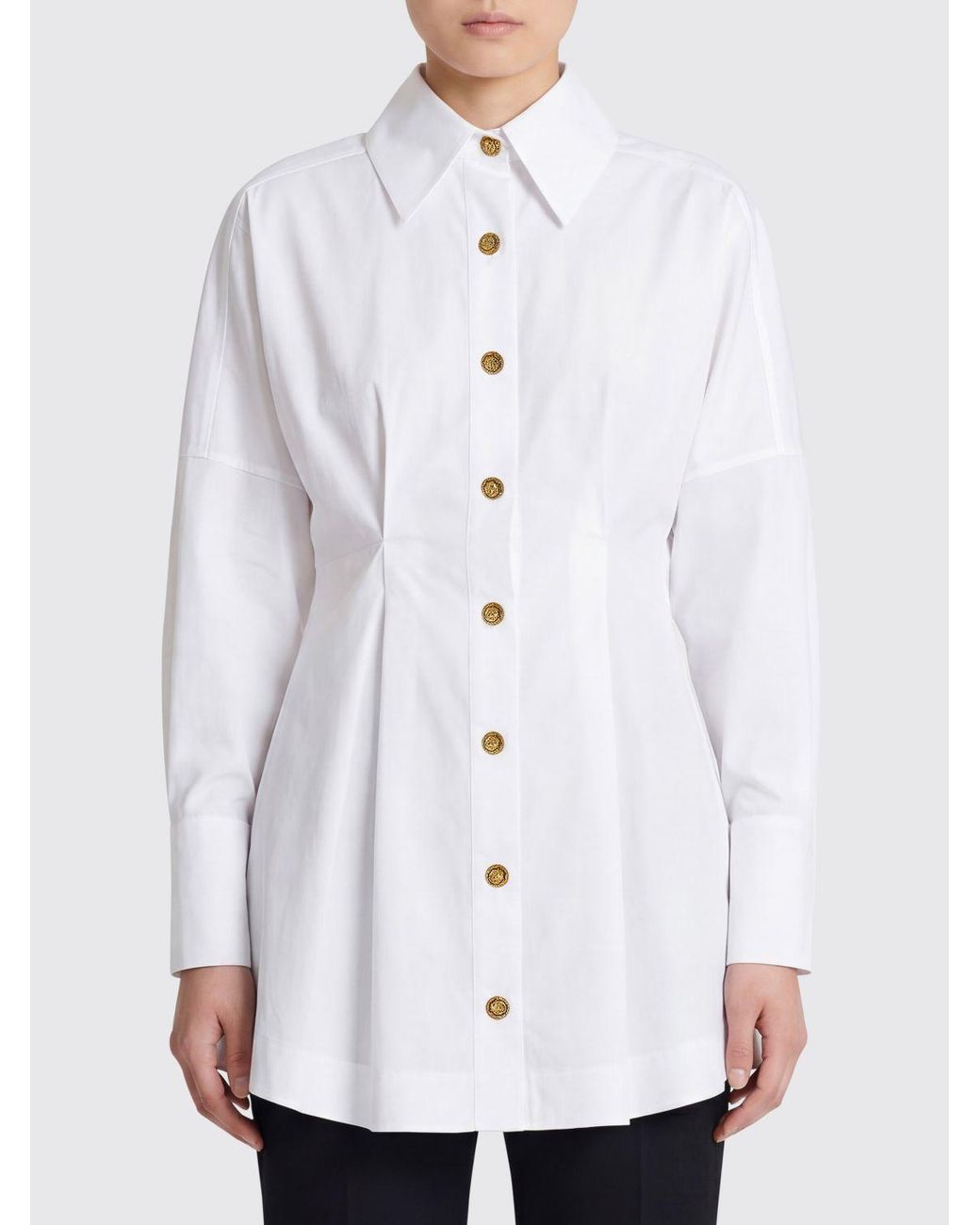 Balmain White Cotton Poplin Chemisier Dress