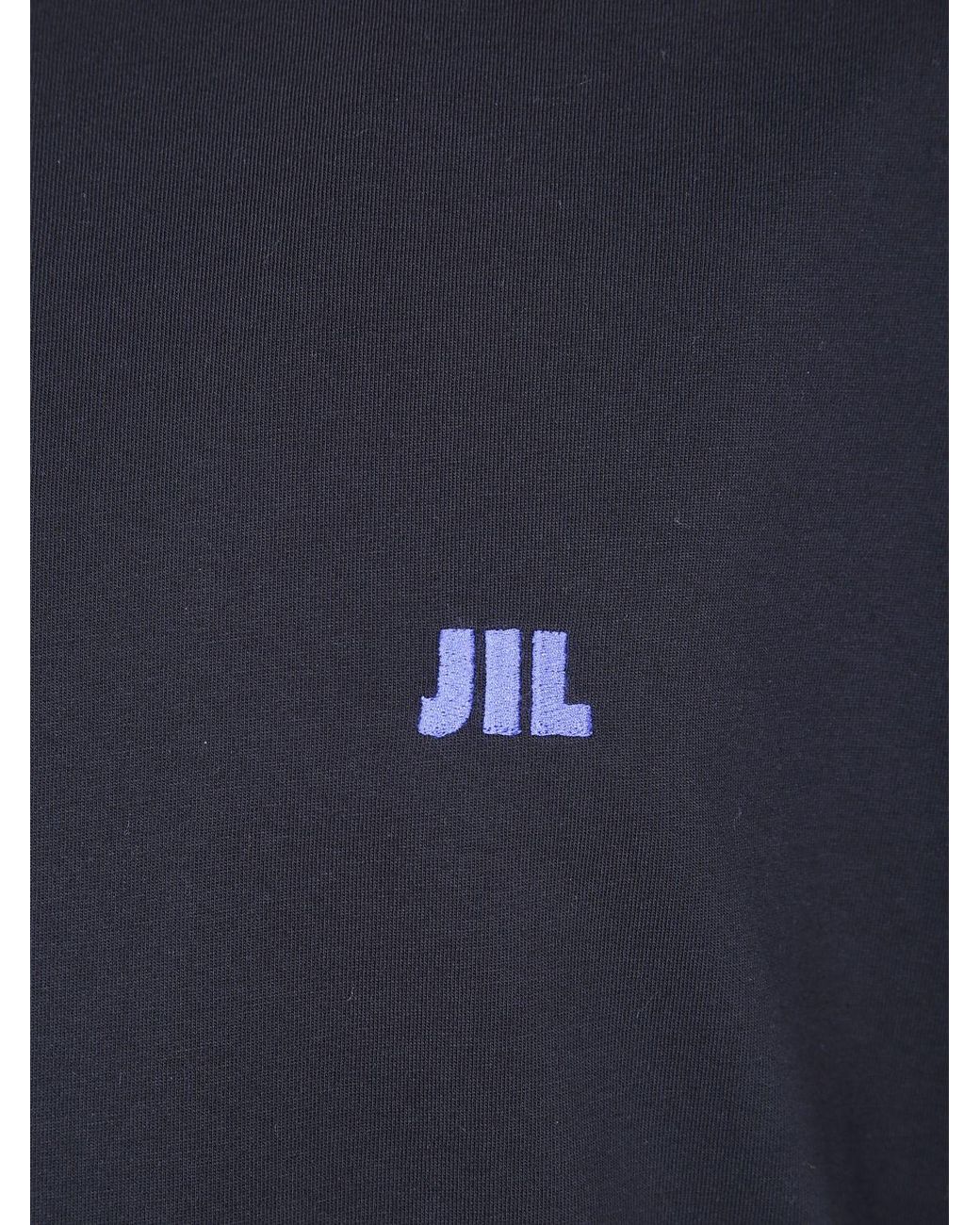 Jil Sander Blue Cotton Crewneck T-Shirt With Contrast Logo On Chest for men
