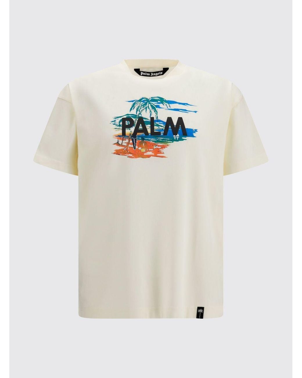 Palm Angels White Cotton T-Shirt With Graphic Contrast Logo Print for men