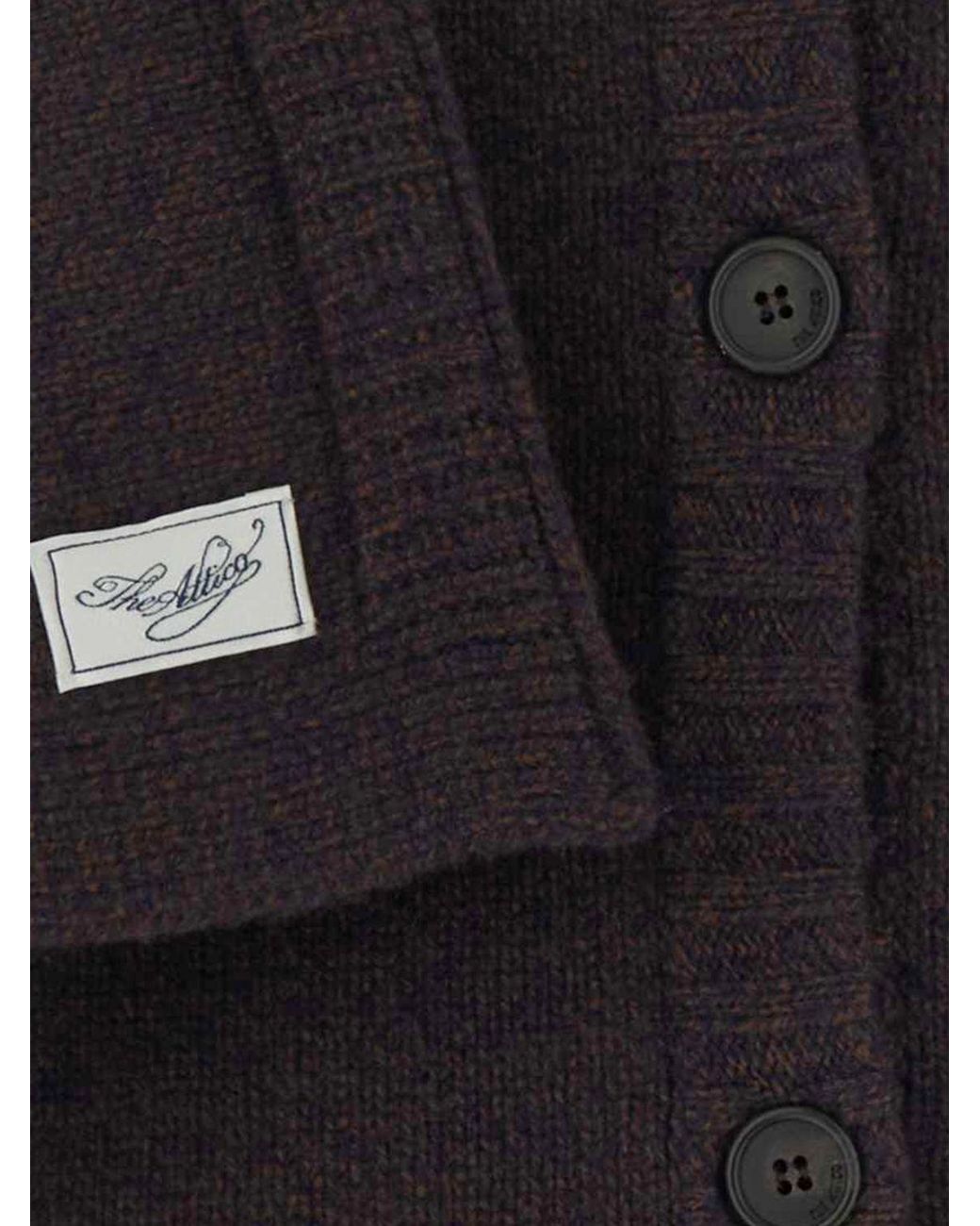 The Attico Blue Wool And Cashmere Crewneck Cardigan With Ribbed Edges