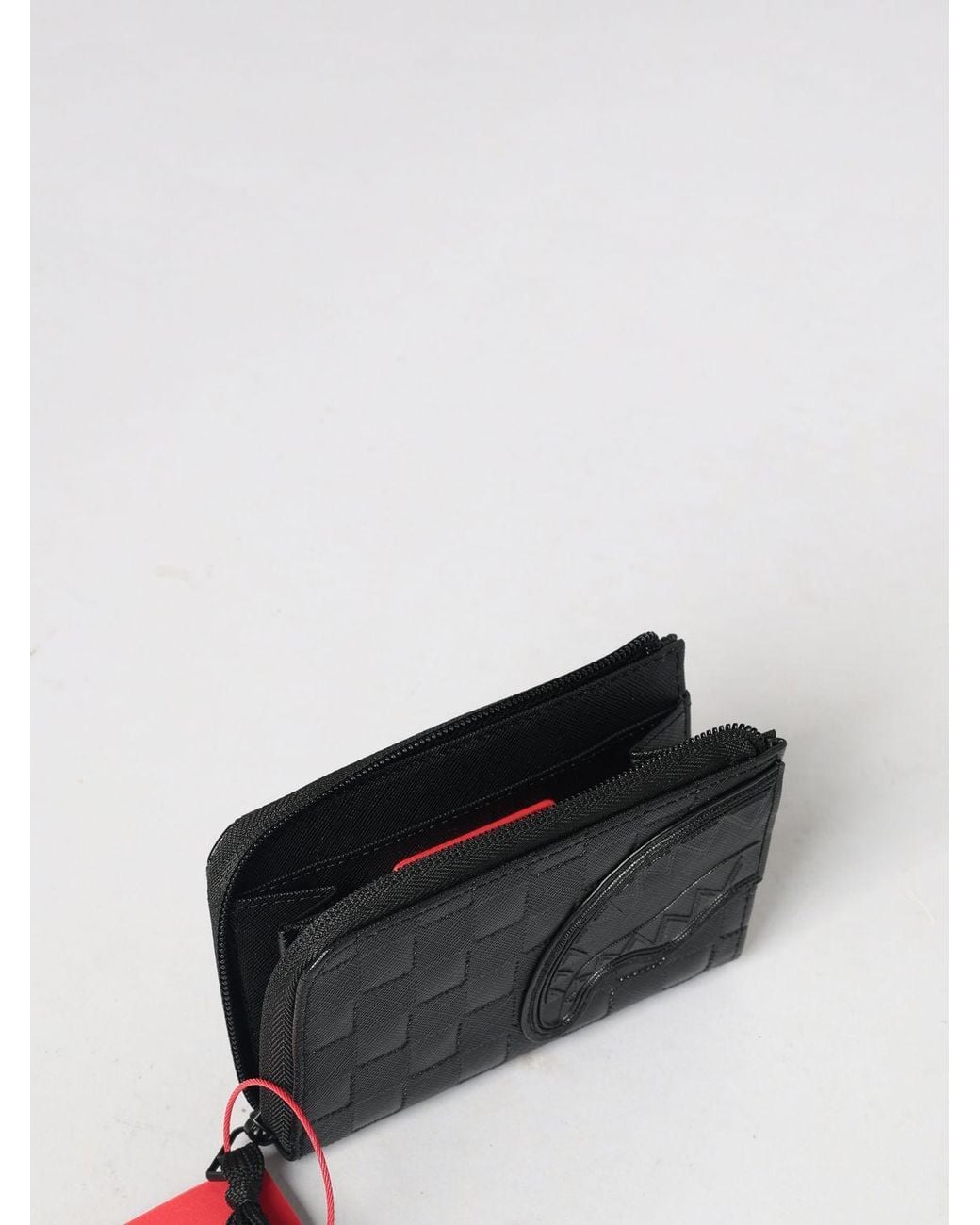 Sprayground White Embossed Logo Coated Cotton Wallet With Zip Closure for men