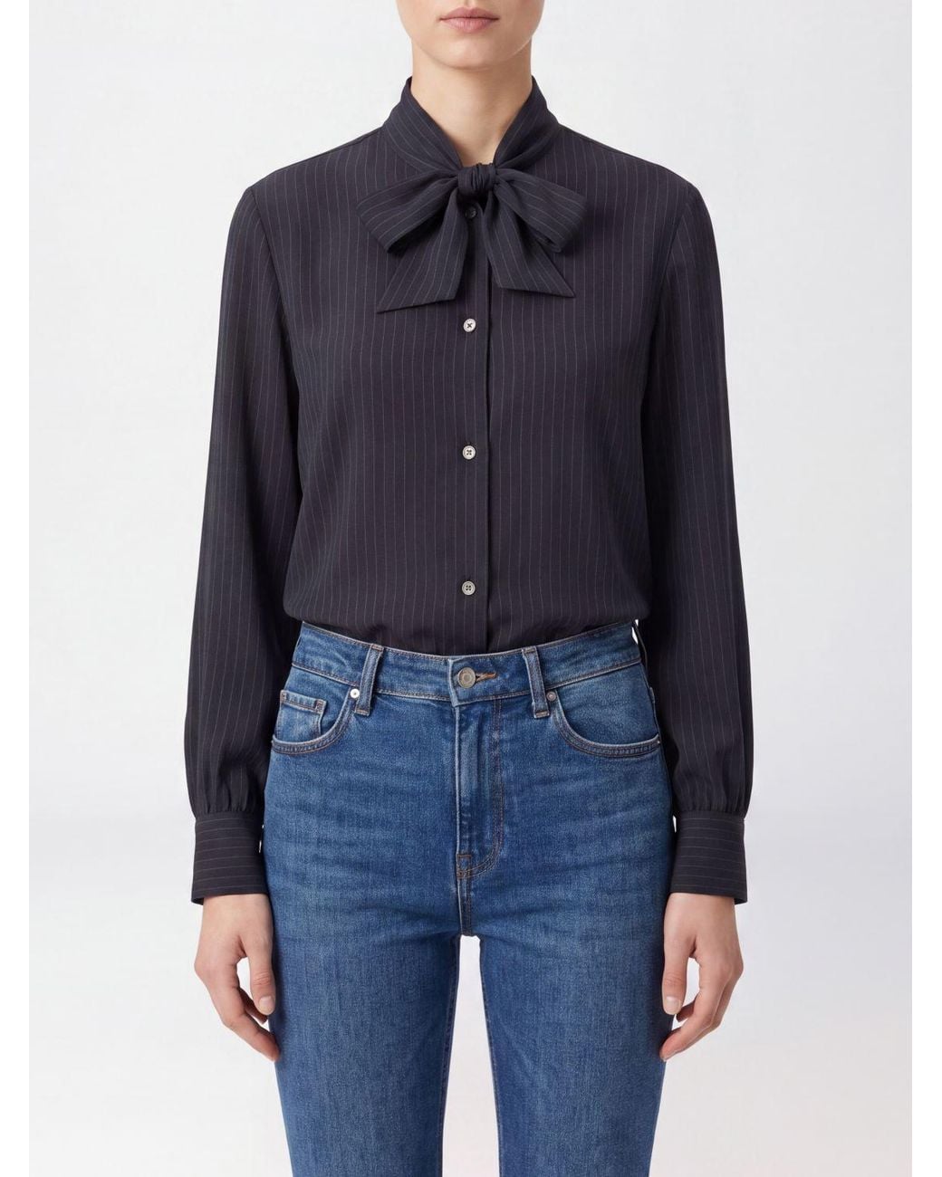 A.P.C. Blue Striped Viscose Shirt With Long Sleeves And Pussy-Bow Collar