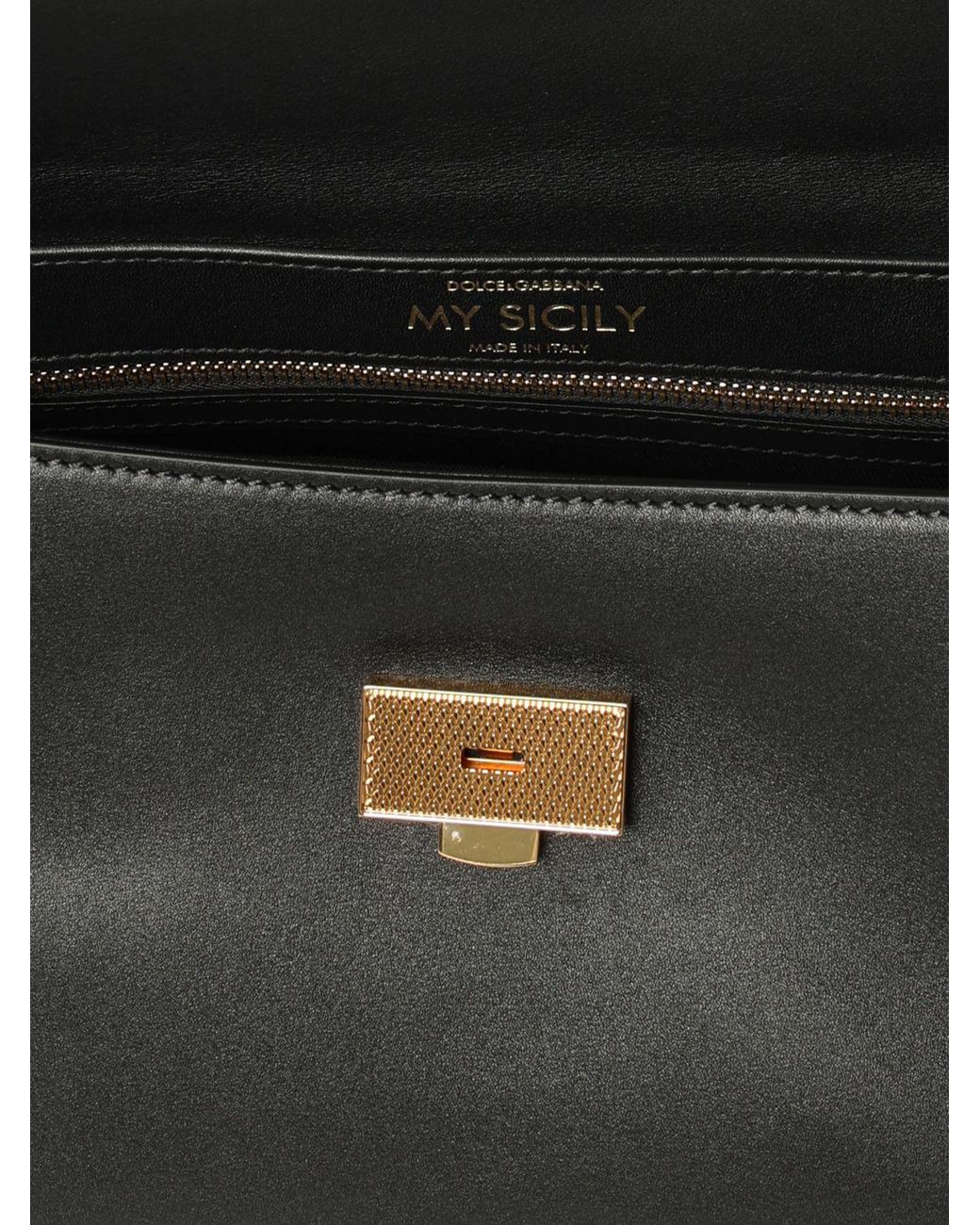 Dolce & Gabbana Black Dolce &Amp Gabbana My Sicily Leather Handbag With Padlock And Shoulder Strap
