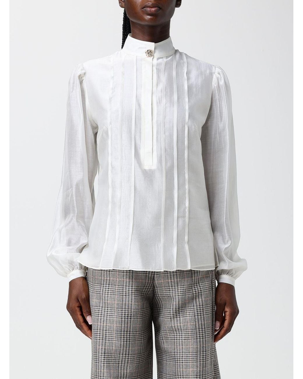 Hanita Gray Satin Shirt With Mandarin Collar And Embroidered Plastron