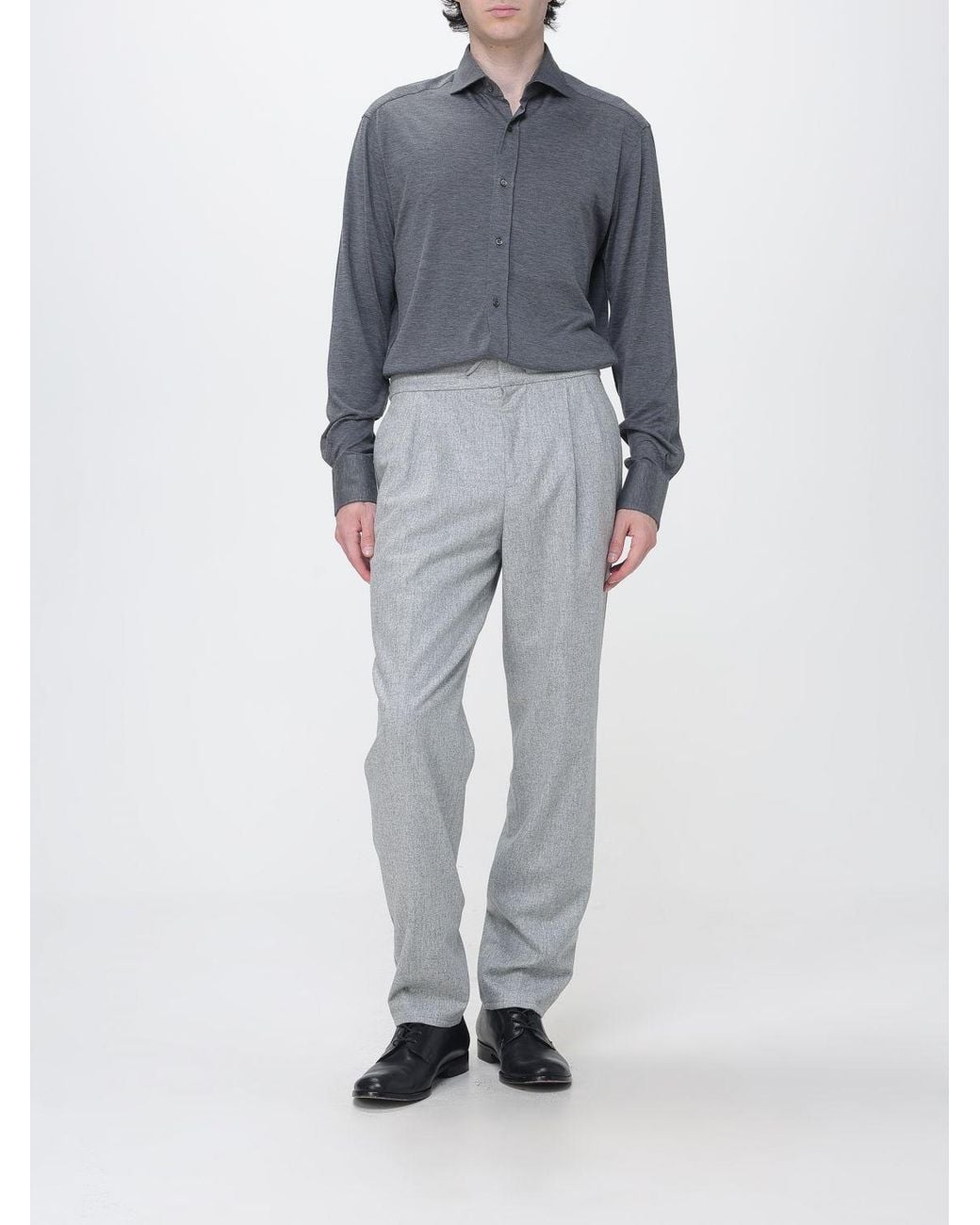 Brunello Cucinelli Gray Virgin Wool Slim Fit Trousers With Drawstring Waist for men