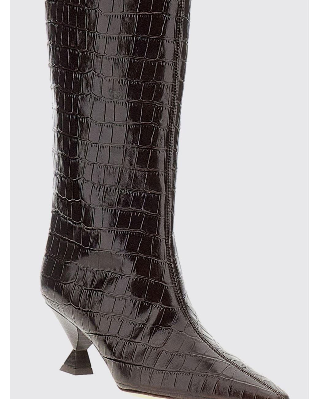MARIA LUCA Brown Noa Knee-High Calfskin Boots With Croc-Effect