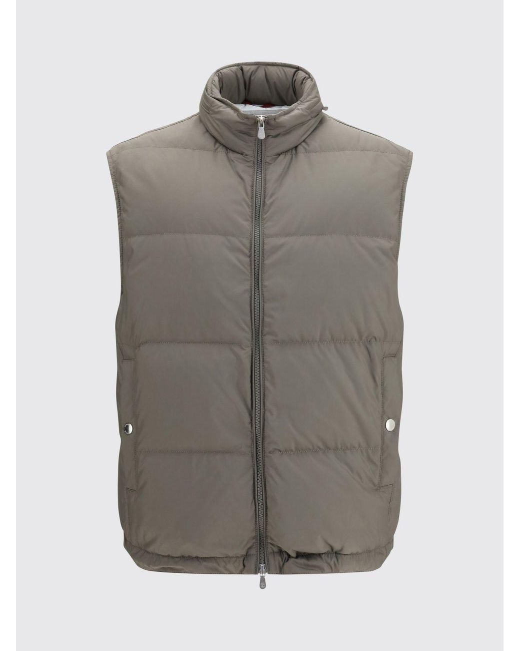 Brunello Cucinelli Gray Quilted Nylon Padded Gilet With Packable Hood for men