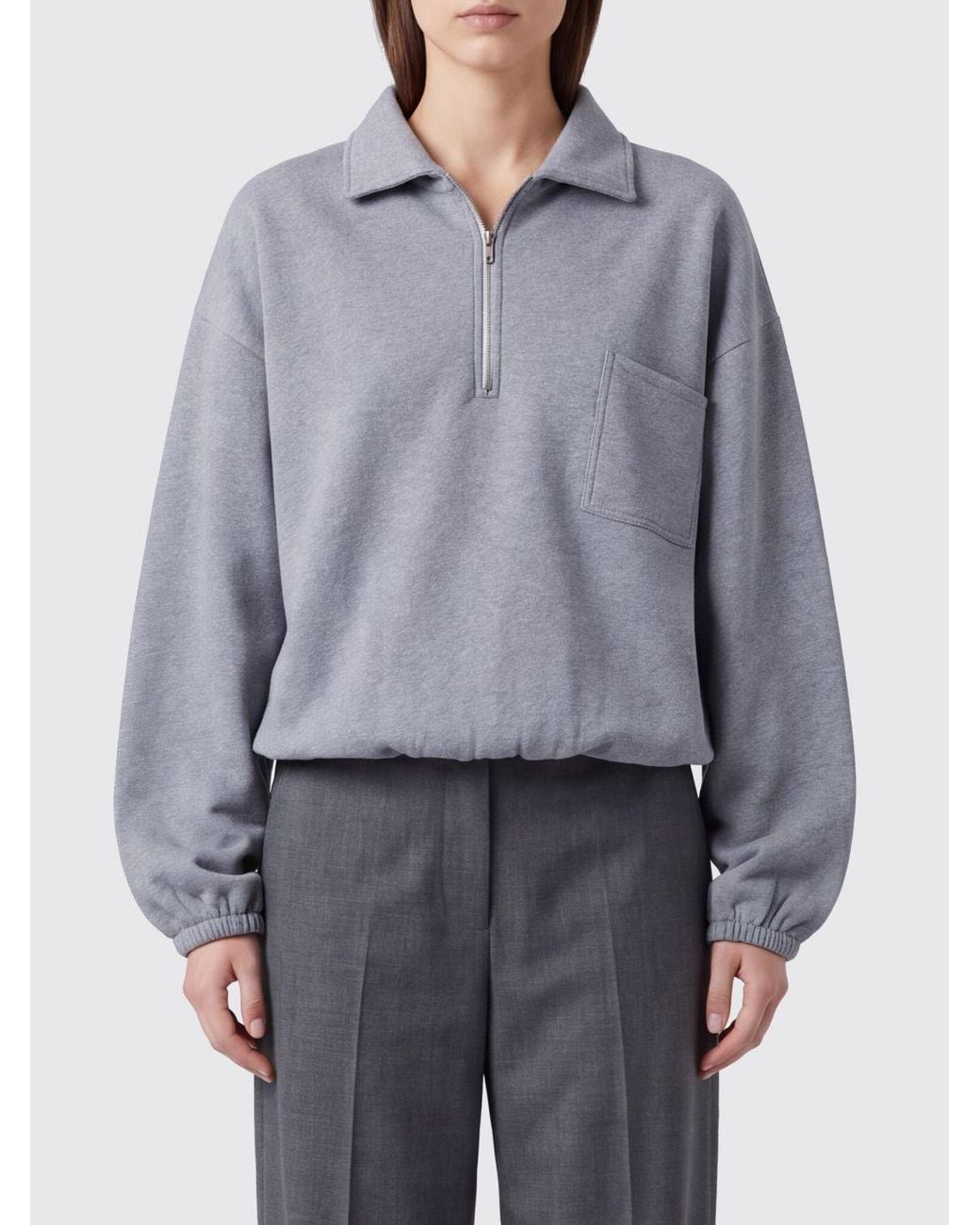 DARKPARK Gray Relaxed Fit Cotton Polo Sweatshirt With Zip And Dropped Shoulders